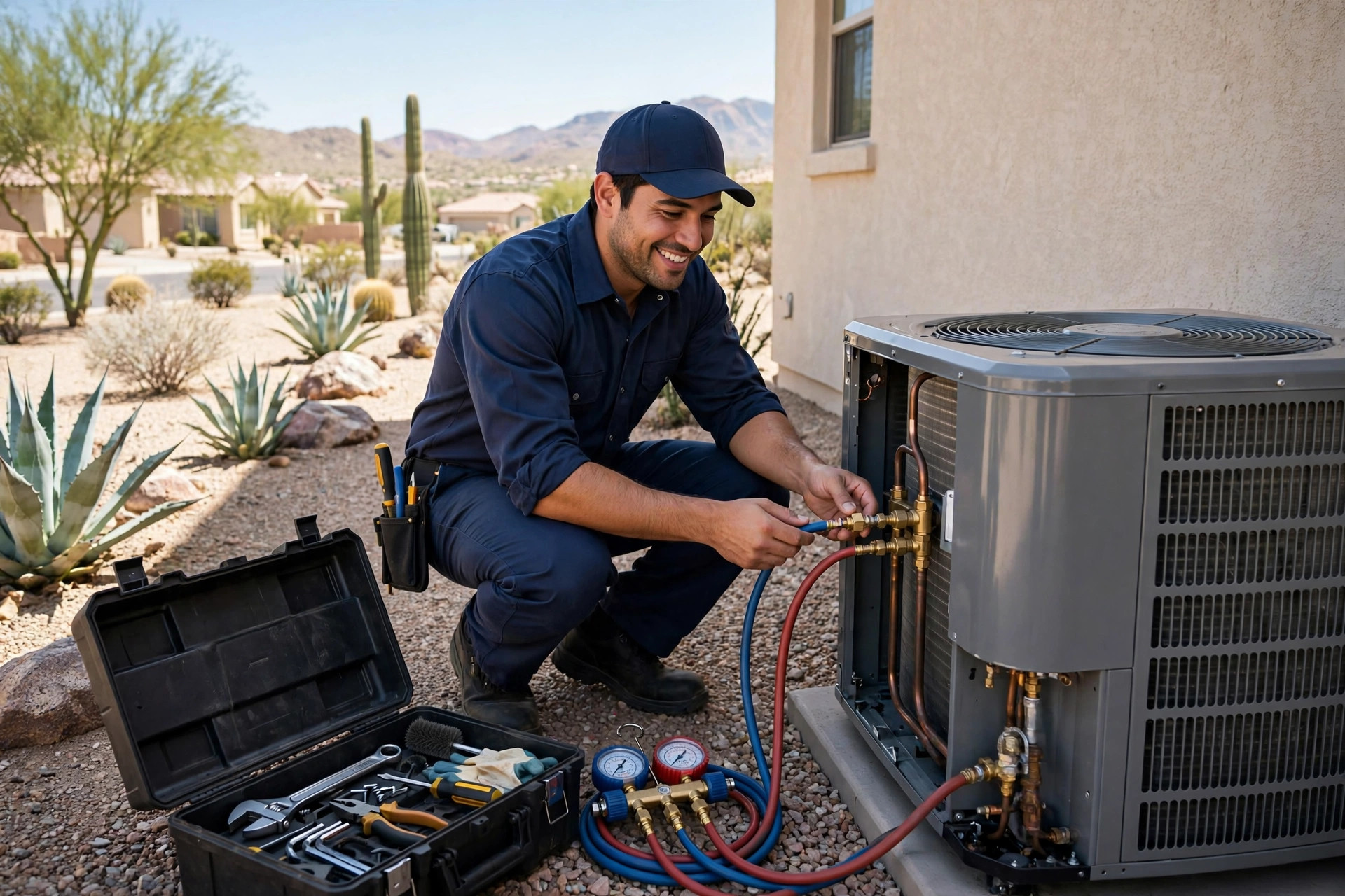 AirSwift technician servicing a residential outdoor AC unit in Phoenix