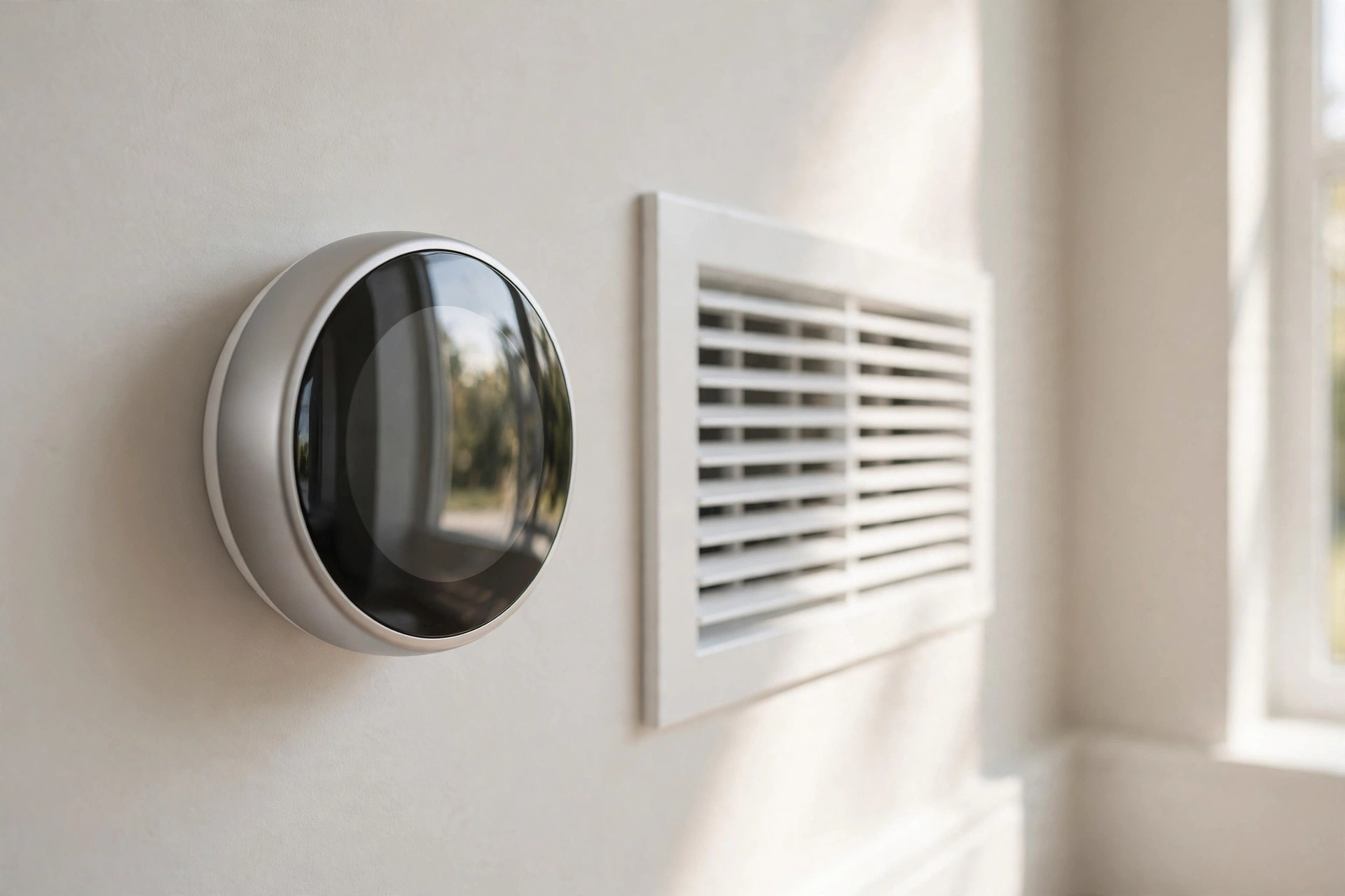 Modern smart thermostat and clean air vent installed by AirSwift
